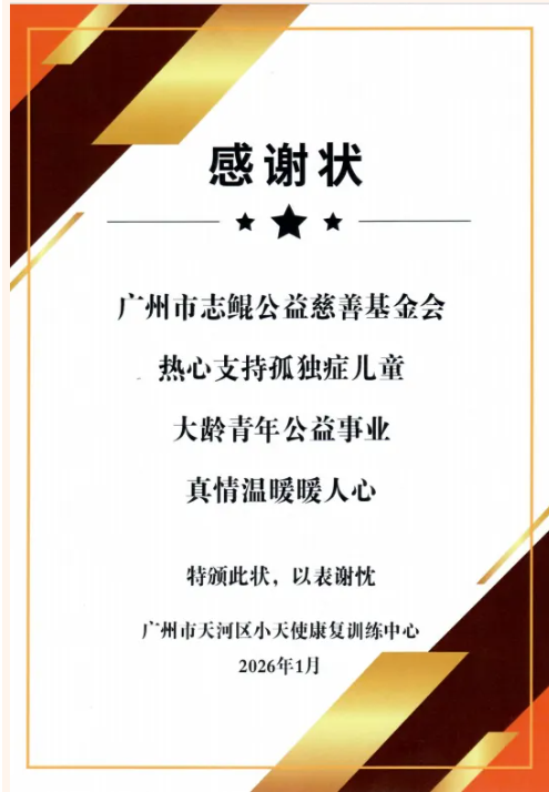 汇爱童行，关爱&ldquo;星星的孩子&rdquo;&mdash;&mdash;志鲲基金会收到小天使康复中心感谢状