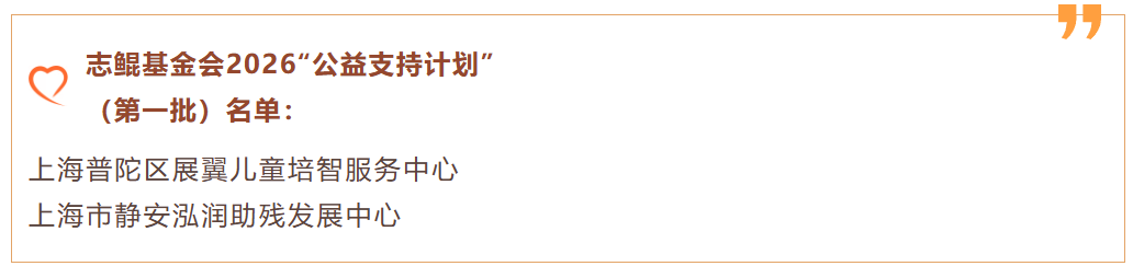 志鲲基金会2026&ldquo;公益支持计划&rdquo;合作伙伴（第一期）公示